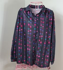 Vintage 1980's Blouse Size Large Mdme Joren Woman Geometric Pattern Multicolor